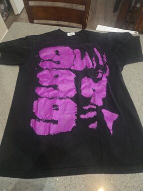 JUICE WRLD Black Graphic Tee with Bright Purple Face Print